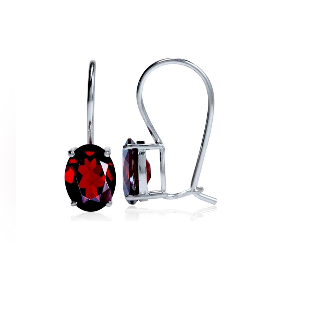 Genuine Garnet Hook Closure 925 Sterling Silver Earrings